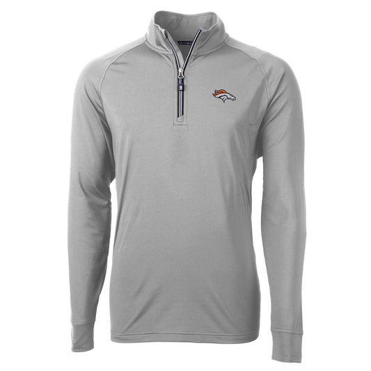 Men's Cutter & Buck Gray Denver Broncos Adapt Eco Knit Quarter-Zip Pullover Jacket