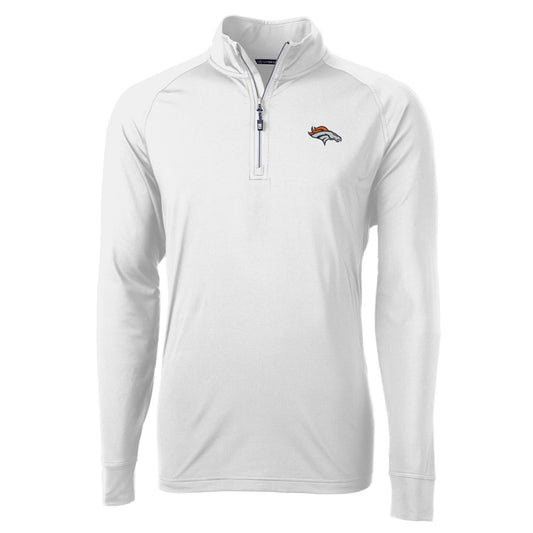 Men's Cutter & Buck White Denver Broncos Adapt Eco Knit Quarter-Zip Pullover Jacket