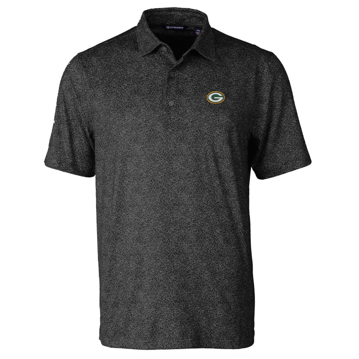 Men's Cutter & Buck Black Green Bay Packers Pike Constellation Print Stretch Polo