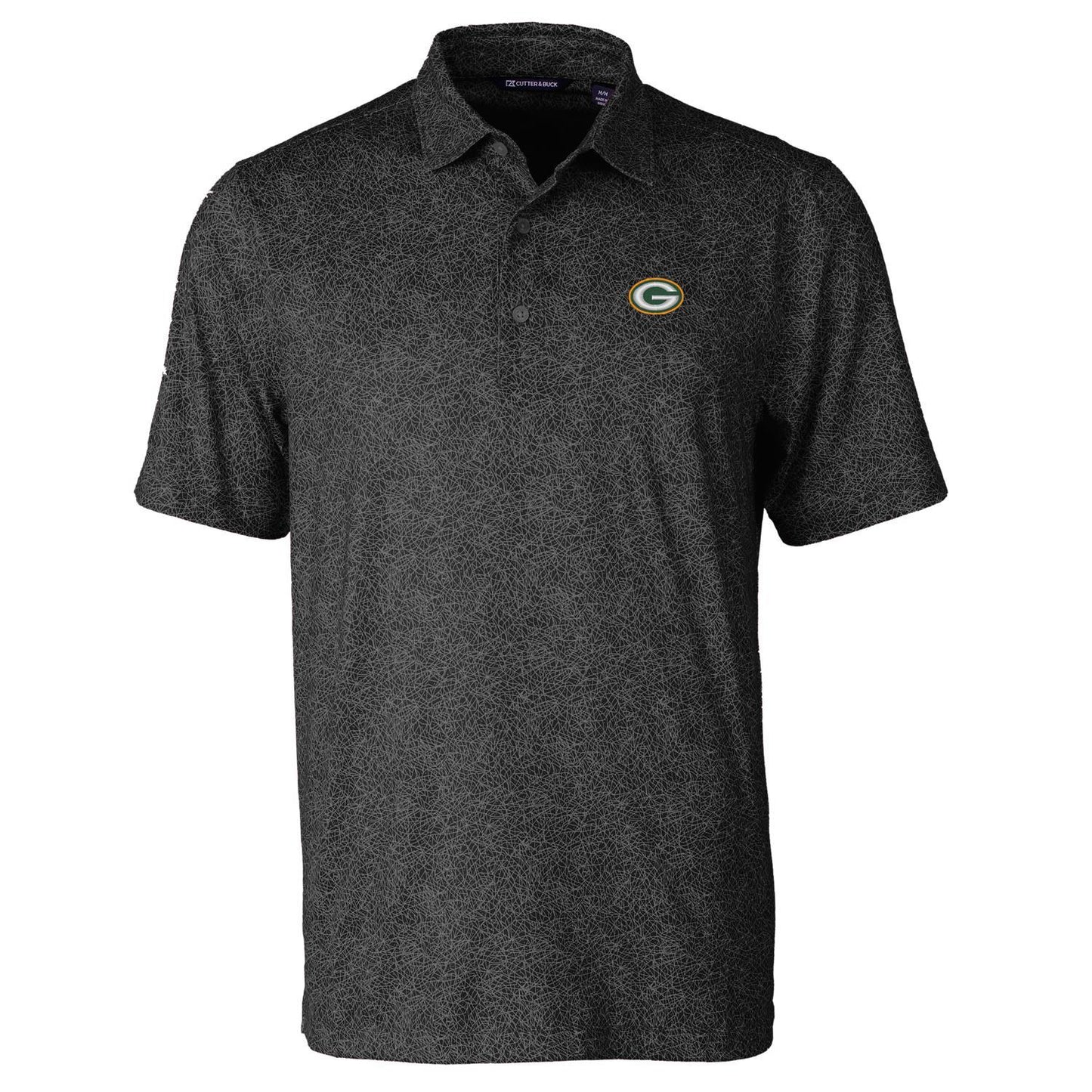 Men's Cutter & Buck Black Green Bay Packers Pike Constellation Print Stretch Polo