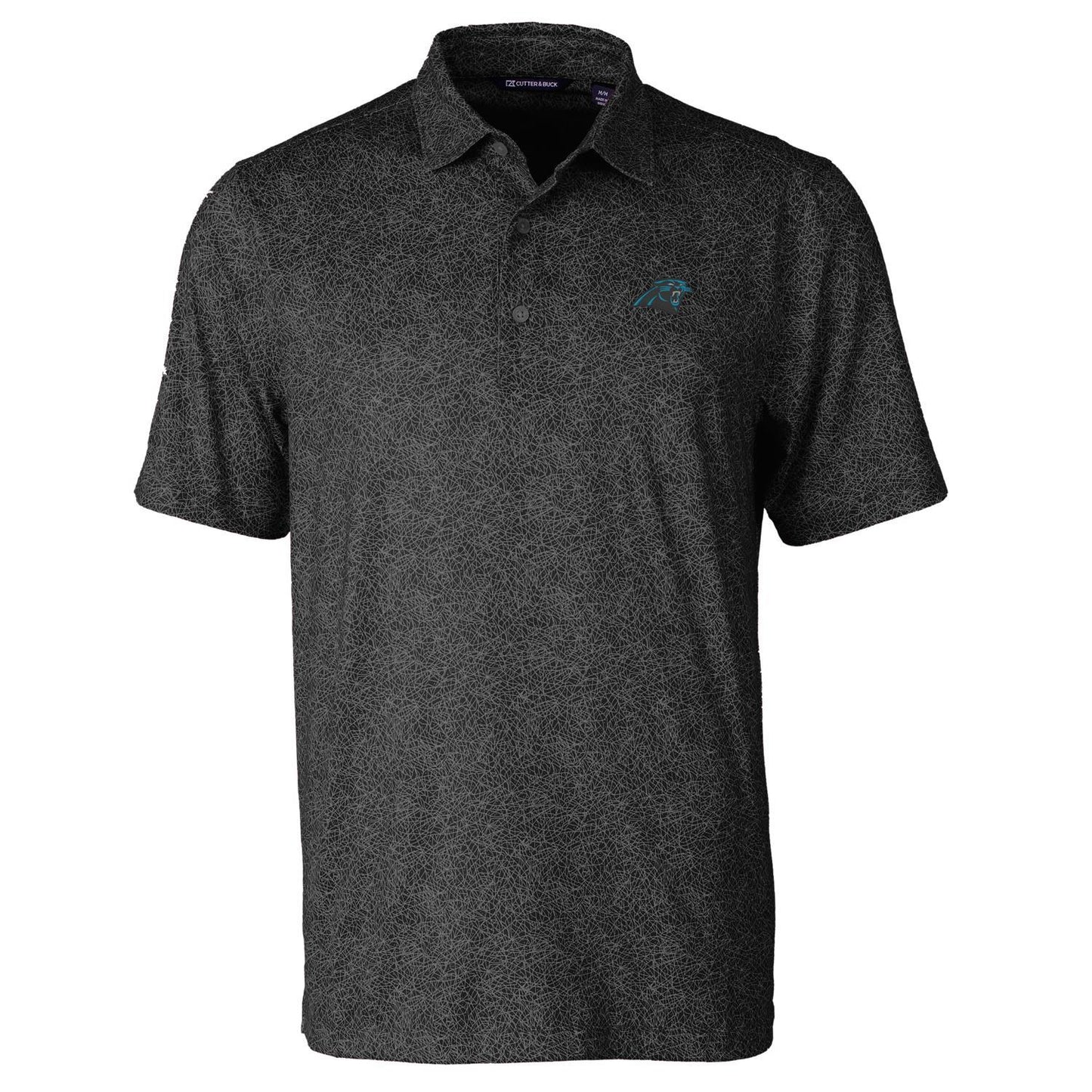 Men's Cutter & Buck Black Carolina Panthers Pike Constellation Print Stretch Polo