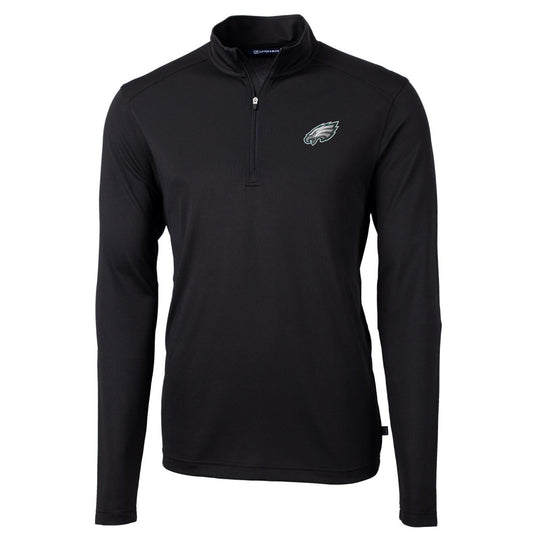 Men's Cutter & Buck Black Philadelphia Eagles Virtue Eco Pique Recycled Quarter-Zip Pullover Jacket