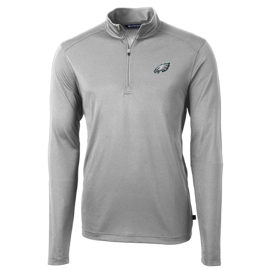 Men's Cutter & Buck Gray Philadelphia Eagles Virtue Eco Pique Recycled Quarter-Zip Pullover Jacket