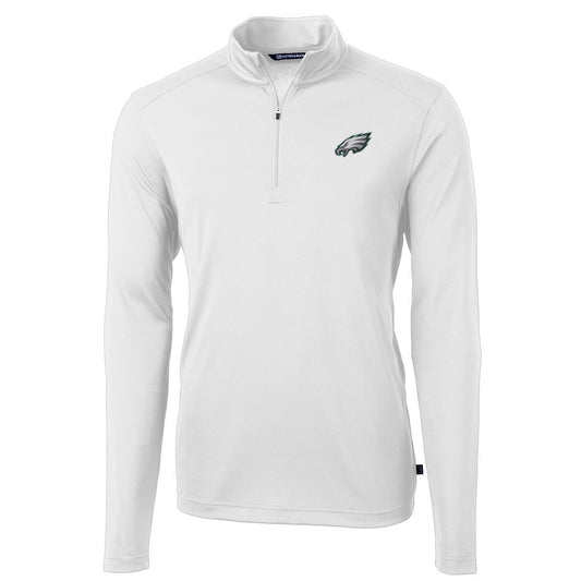 Men's Cutter & Buck White Philadelphia Eagles Virtue Eco Pique Recycled Quarter-Zip Pullover Jacket