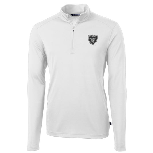 Men's Cutter & Buck White Las Vegas Raiders Virtue Eco Pique Recycled Quarter-Zip Pullover Jacket