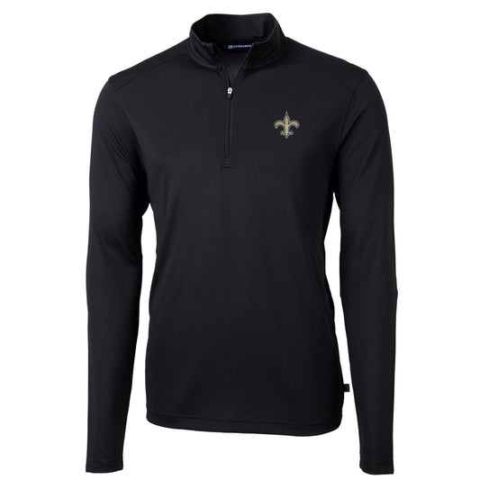 Men's Cutter & Buck Black New Orleans Saints Virtue Eco Pique Recycled Quarter-Zip Pullover Jacket