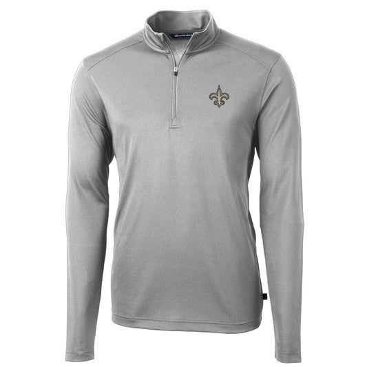 Men's Cutter & Buck Gray New Orleans Saints Virtue Eco Pique Recycled Quarter-Zip Pullover Jacket