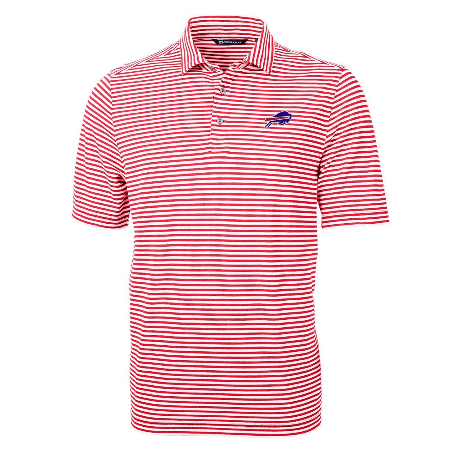 Men's Cutter & Buck Red Buffalo Bills Virtue Eco Pique Stripe Recycled Polo