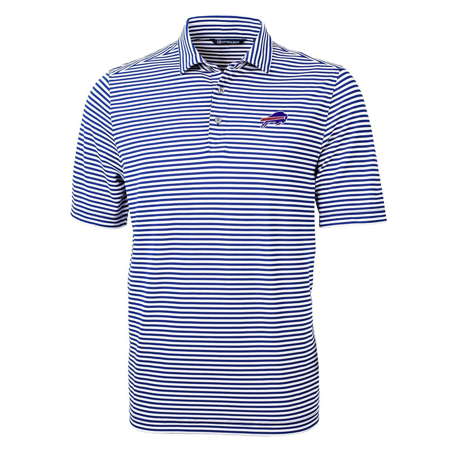 Men's Cutter & Buck Royal Buffalo Bills Virtue Eco Pique Stripe Recycled Polo