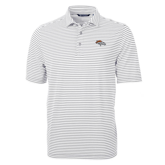 Men's Cutter & Buck Gray Denver Broncos Virtue Eco Pique Stripe Recycled Polo