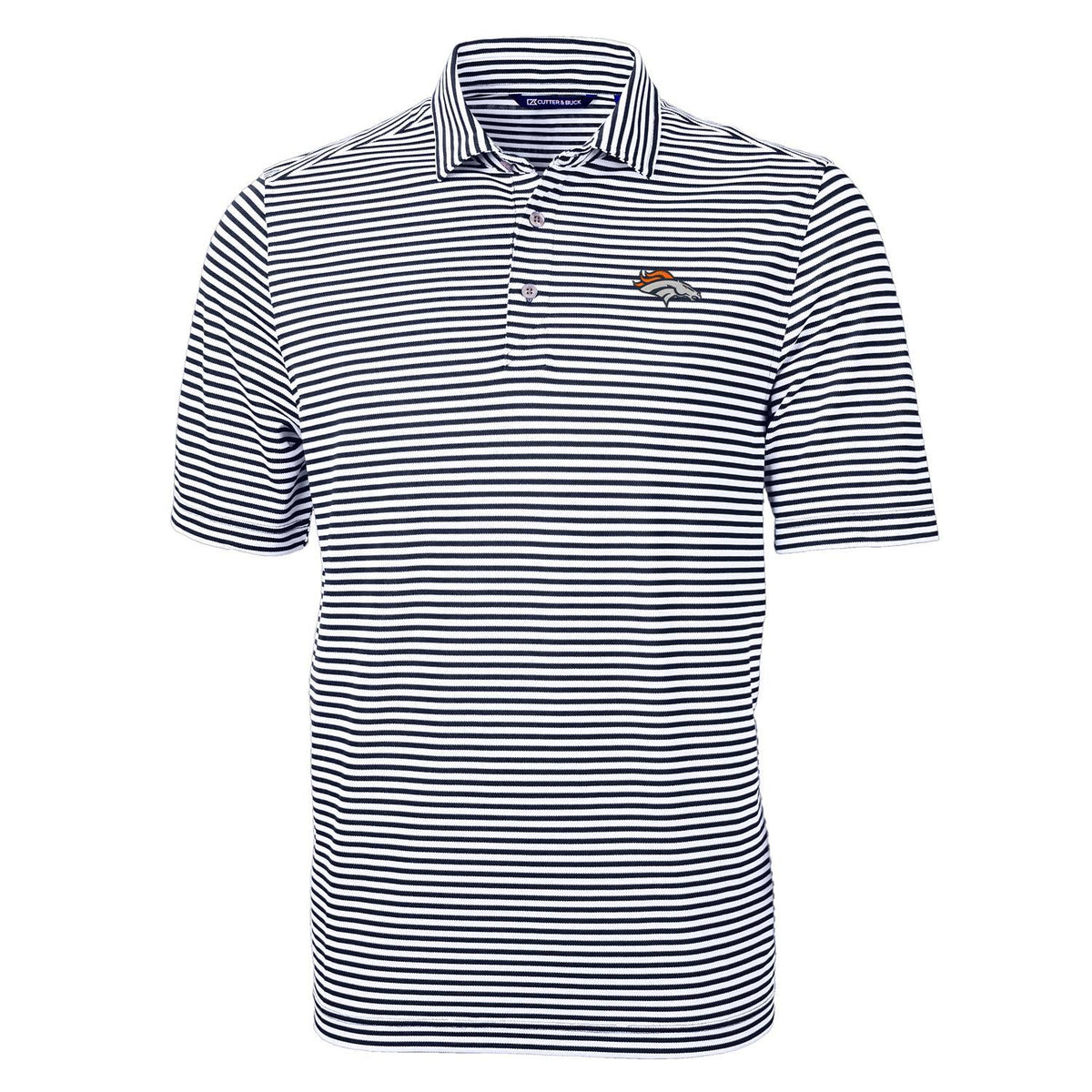 Men's Cutter & Buck Navy Denver Broncos Virtue Eco Pique Stripe Recycled Polo