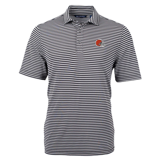 Men's Cutter & Buck Black Cleveland Browns Virtue Eco Pique Stripe Recycled Polo