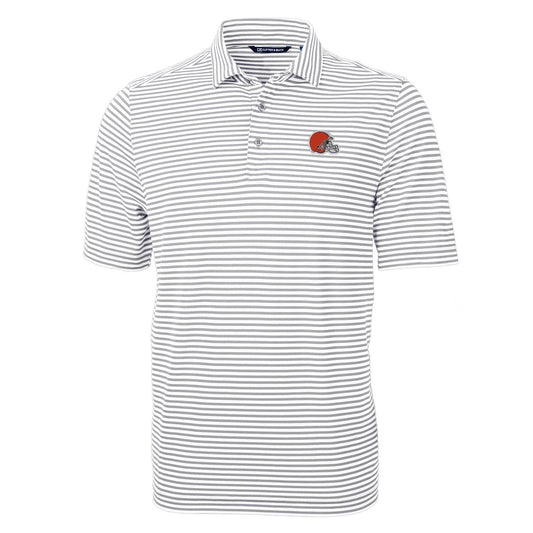Men's Cutter & Buck Gray Cleveland Browns Virtue Eco Pique Stripe Recycled Polo