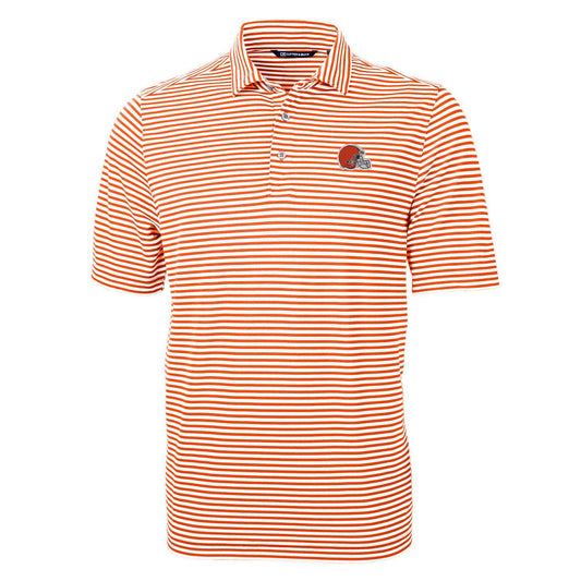 Men's Cutter & Buck Orange Cleveland Browns Virtue Eco Pique Stripe Recycled Polo