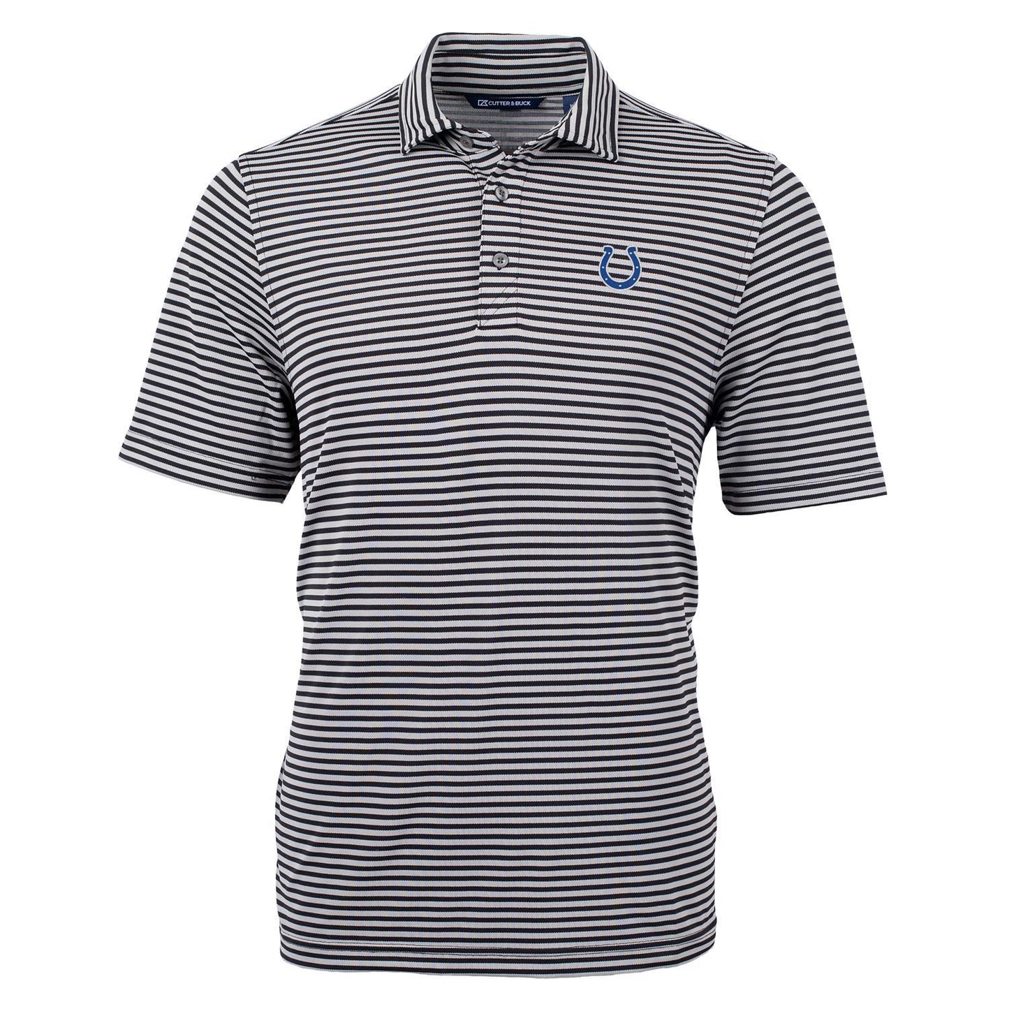 Men's Cutter & Buck Black Indianapolis Colts Virtue Eco Pique Stripe Recycled Polo