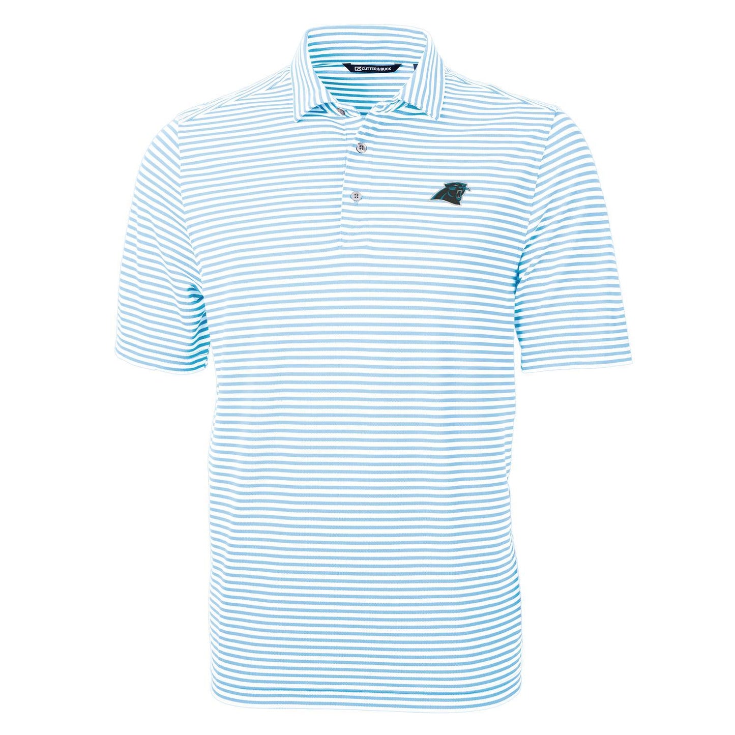 Men's Cutter & Buck Blue Carolina Panthers Virtue Eco Pique Stripe Recycled Polo