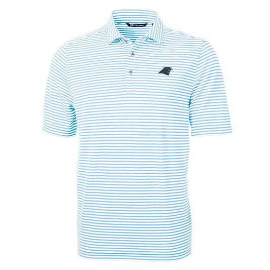 Men's Cutter & Buck Blue Carolina Panthers Virtue Eco Pique Stripe Recycled Polo