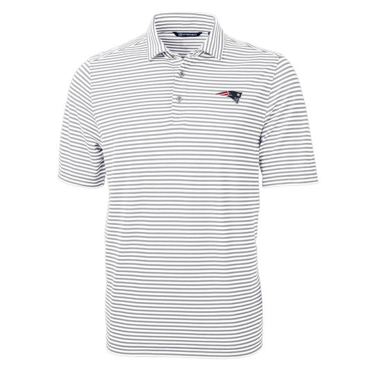 Men's Cutter & Buck Gray New England Patriots Virtue Eco Pique Stripe Recycled Polo