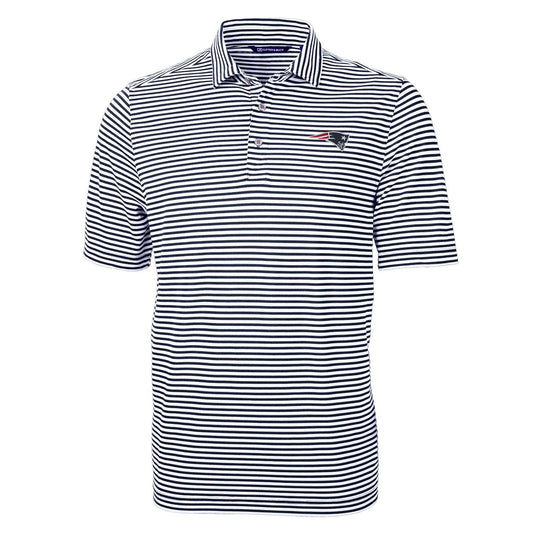 Men's Cutter & Buck Navy New England Patriots Virtue Eco Pique Stripe Recycled Polo