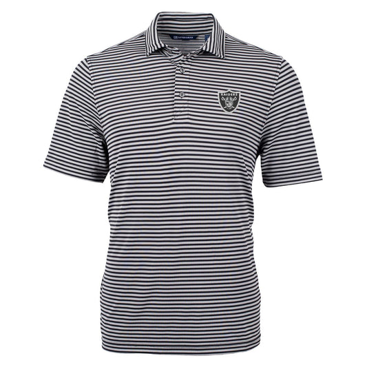 Men's Cutter & Buck Black Las Vegas Raiders Virtue Eco Pique Stripe Recycled Polo