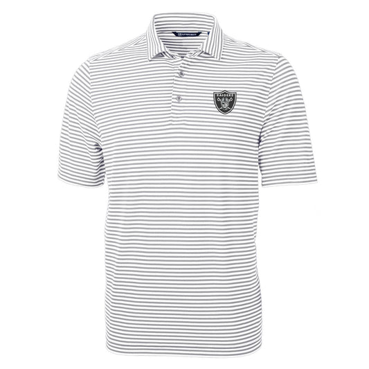 Men's Cutter & Buck Gray Las Vegas Raiders Virtue Eco Pique Stripe Recycled Polo