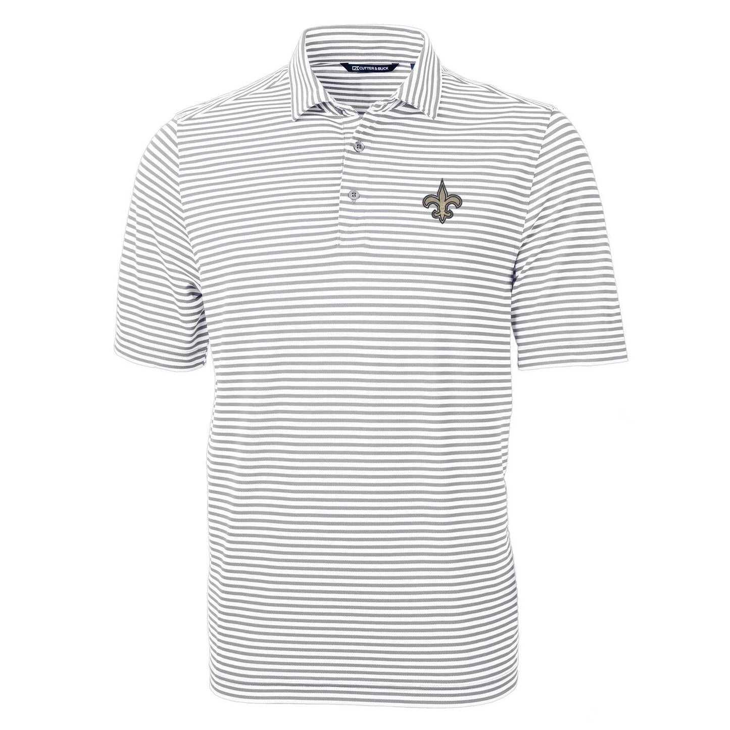 Men's Cutter & Buck Gray New Orleans Saints Virtue Eco Pique Stripe Recycled Polo