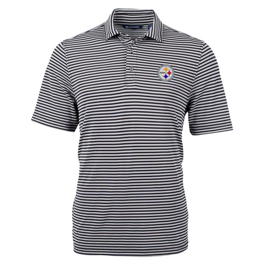 Men's Cutter & Buck Black Pittsburgh Steelers Virtue Eco Pique Stripe Recycled Polo