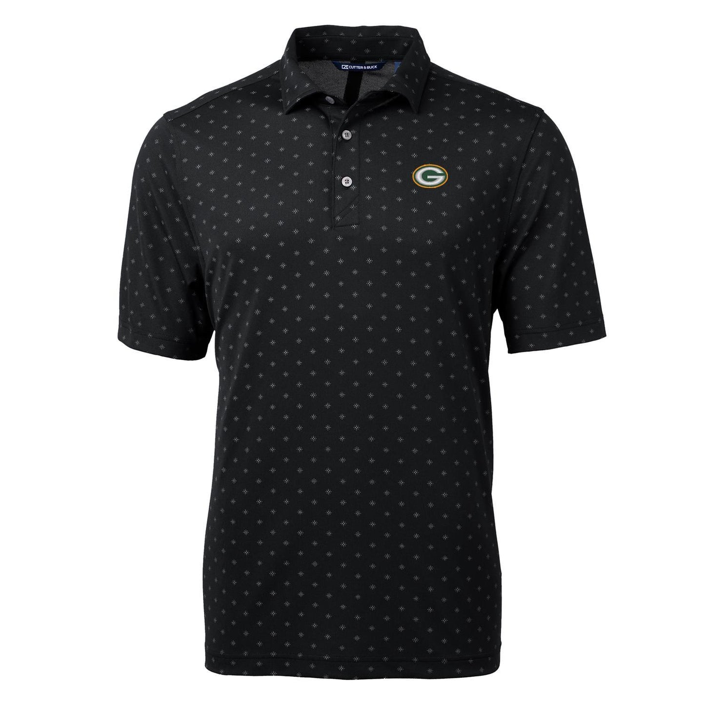 Men's Cutter & Buck Black Green Bay Packers Virtue Eco Pique Tile Print Polo