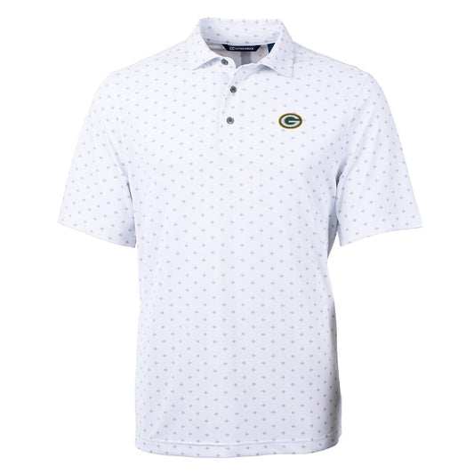 Men's Cutter & Buck White Green Bay Packers Virtue Eco Pique Tile Print Polo