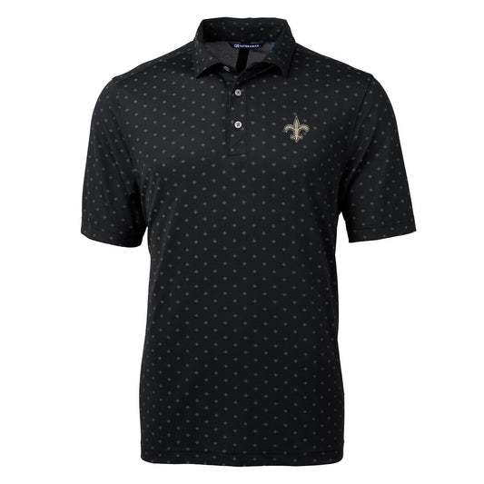 Men's Cutter & Buck Black New Orleans Saints Virtue Eco Pique Tile Print Polo