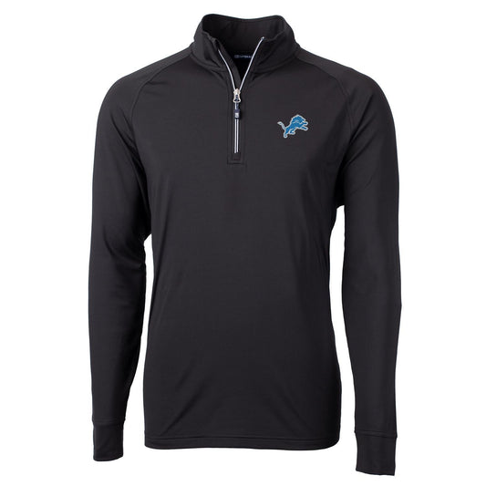 Men's Cutter & Buck Black Detroit Lions Big & Tall Adapt Eco Knit Quarter-Zip Pullover Jacket