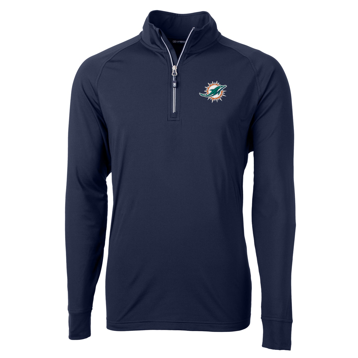 Men's Cutter & Buck Navy Miami Dolphins Big & Tall Adapt Eco Knit Quarter-Zip Pullover Jacket