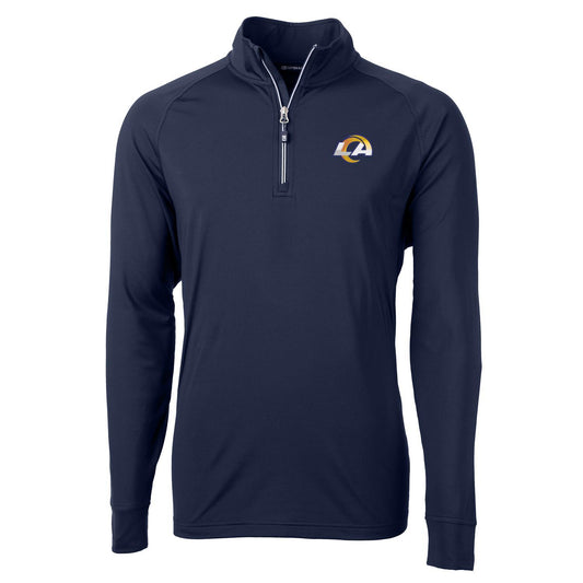 Men's Cutter & Buck Navy Los Angeles Rams Big & Tall Adapt Eco Knit Quarter-Zip Pullover Jacket