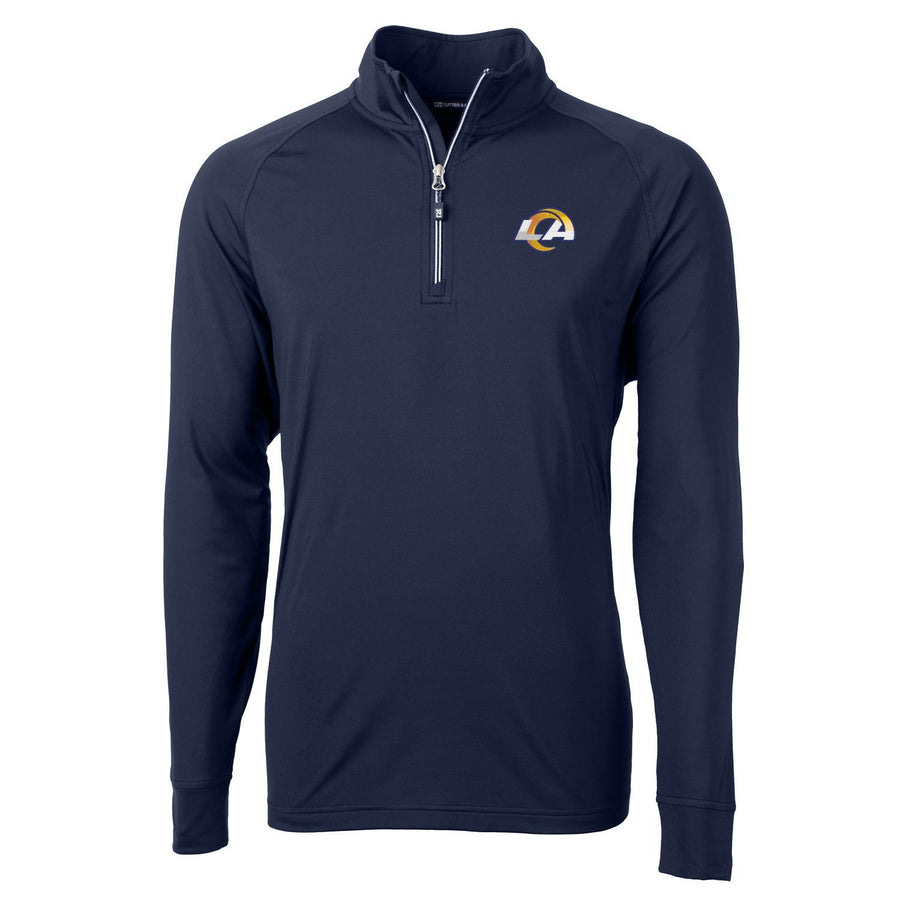 Men's Cutter & Buck Navy Los Angeles Rams Big & Tall Adapt Eco Knit Quarter-Zip Pullover Jacket