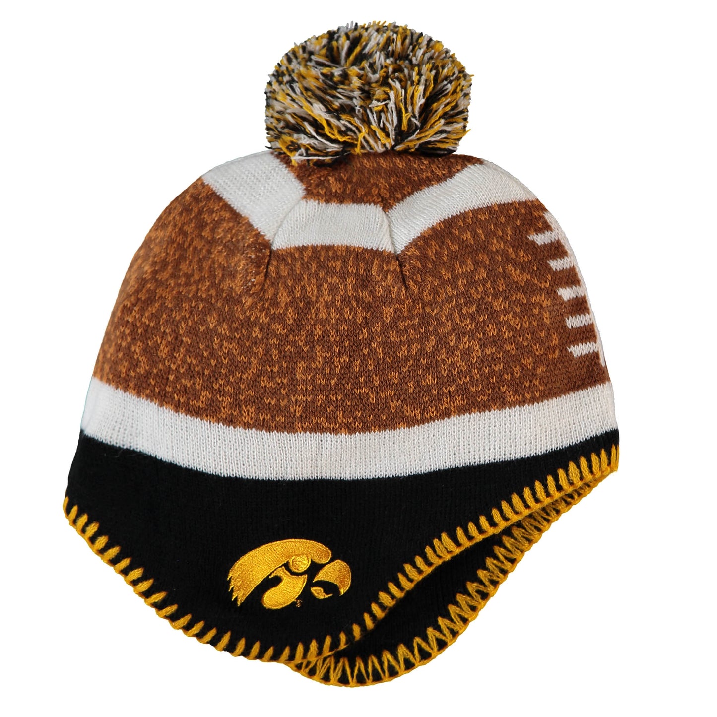 Toddler Brown/Black Iowa Hawkeyes Football Head Knit Hat with Pom