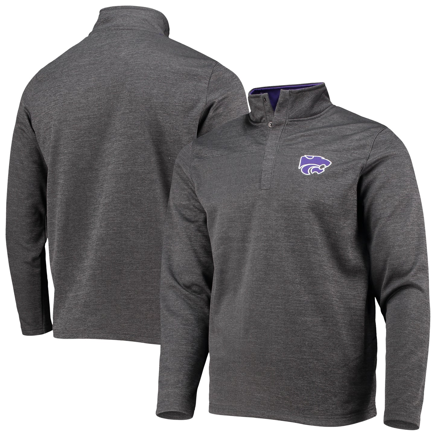 Men's Colosseum Heathered Charcoal Kansas State Wildcats Roman Pullover Jacket