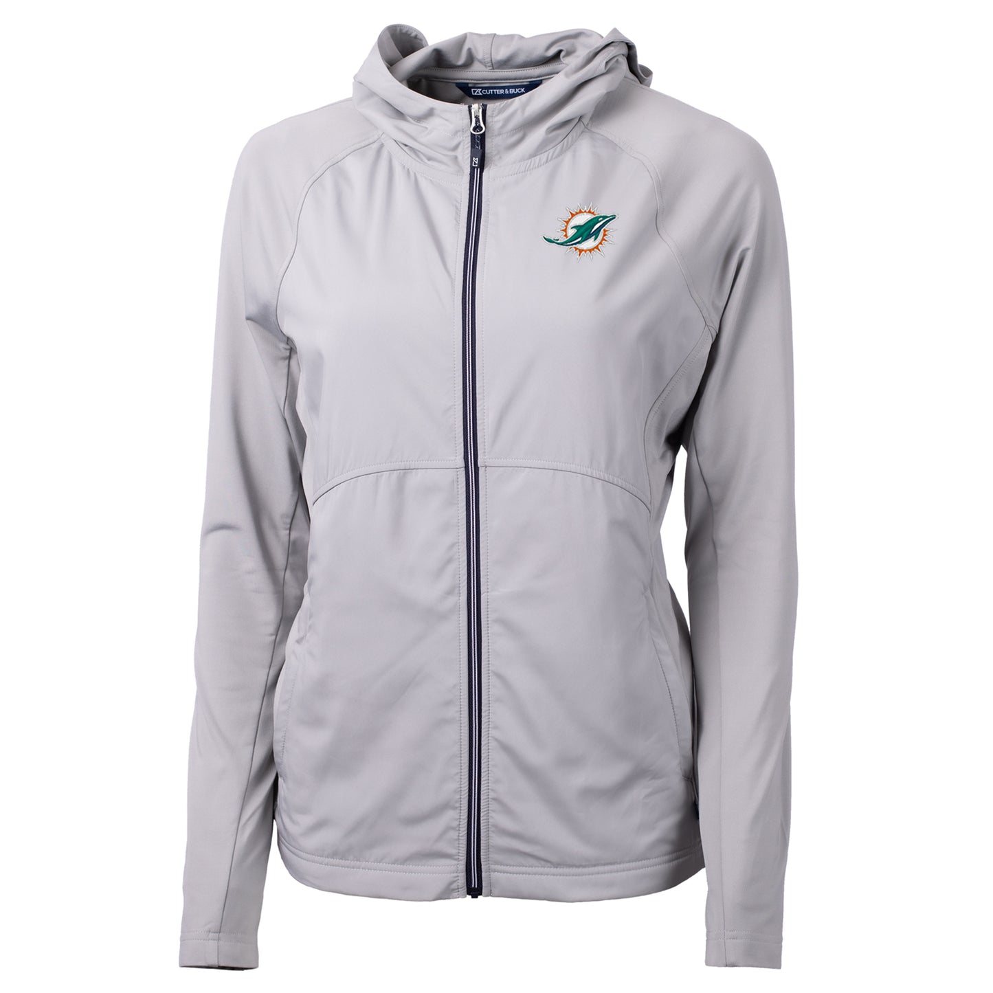 Women's Cutter & Buck Gray Miami Dolphins Adapt Eco Knit Full-Zip Hoodie