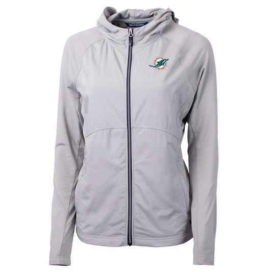 Women's Cutter & Buck Gray Miami Dolphins Adapt Eco Knit Full-Zip Hoodie