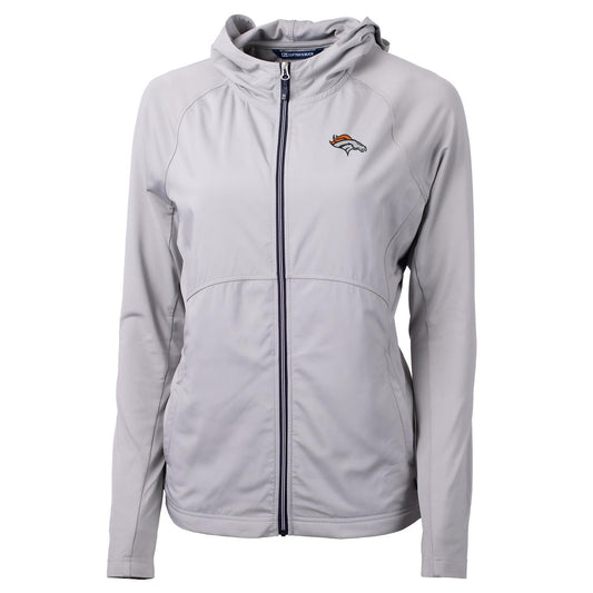 Women's Cutter & Buck Gray Denver Broncos Adapt Eco Knit Full-Zip Hoodie