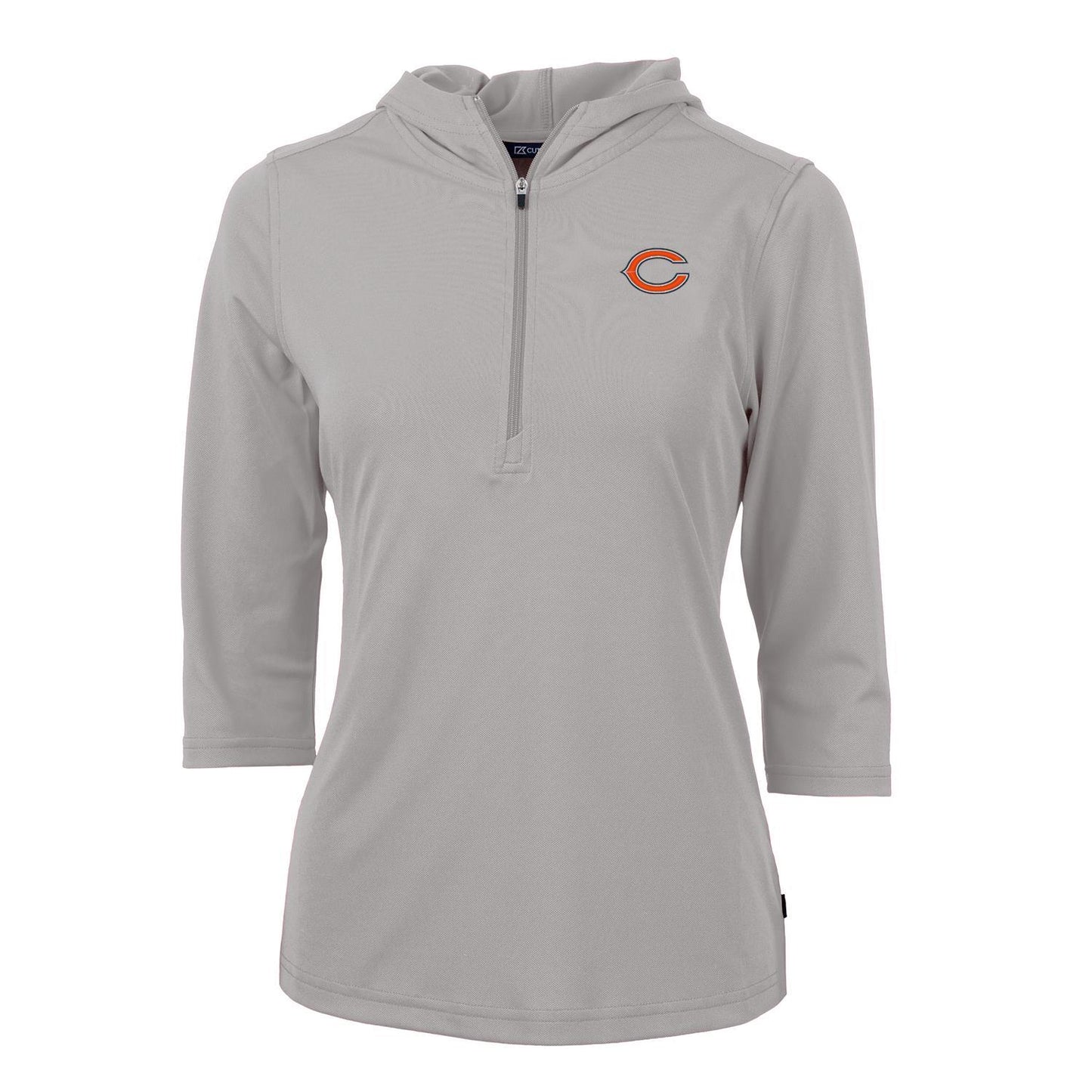 Women's Cutter & Buck Gray Chicago Bears Virtue Eco Pique Half-Zip 3/4 Sleeve Pullover Hoodie