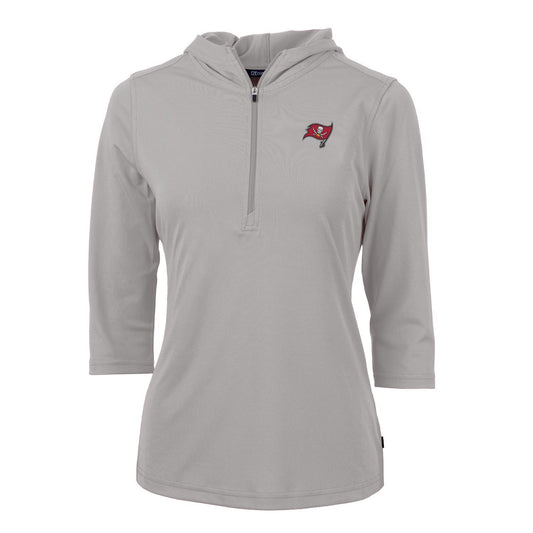 Women's Cutter & Buck Gray Tampa Bay Buccaneers Virtue Eco Pique Half-Zip 3/4 Sleeve Pullover Hoodie