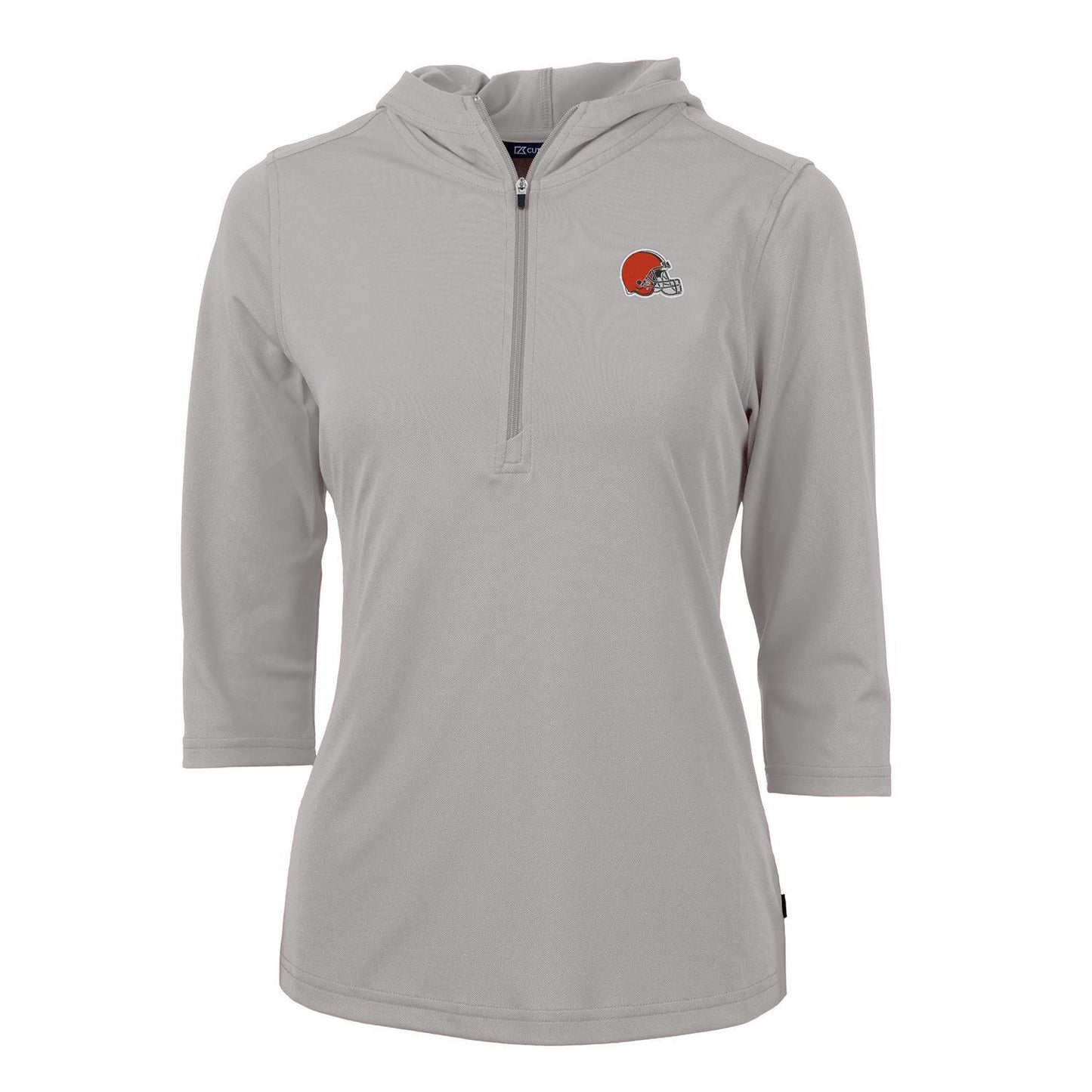 Women's Cutter & Buck Gray Cleveland Browns Virtue Eco Pique Half-Zip 3/4 Sleeve Pullover Hoodie