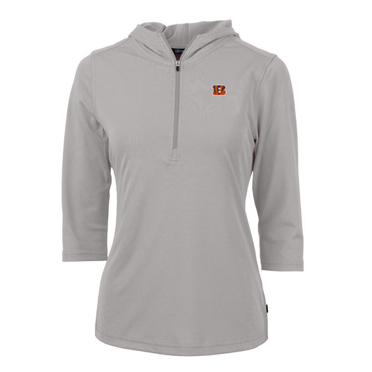 Women's Cutter & Buck Gray Cincinnati Bengals Virtue Eco Pique Half-Zip 3/4 Sleeve Pullover Hoodie