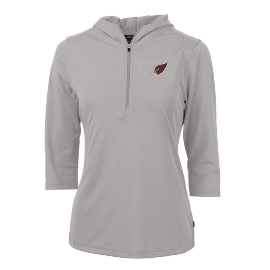 Women's Cutter & Buck Gray Arizona Cardinals Virtue Eco Pique Half-Zip 3/4 Sleeve Pullover Hoodie