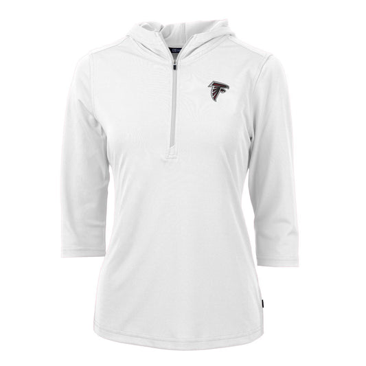 Women's Cutter & Buck White Atlanta Falcons Virtue Eco Pique Half-Zip 3/4 Sleeve Pullover Hoodie