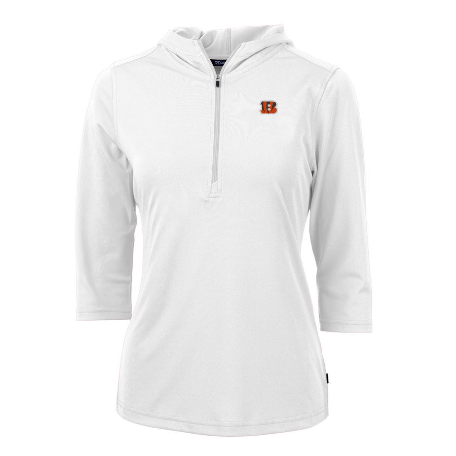 Women's Cutter & Buck White Cincinnati Bengals Virtue Eco Pique Half-Zip 3/4 Sleeve Pullover Hoodie