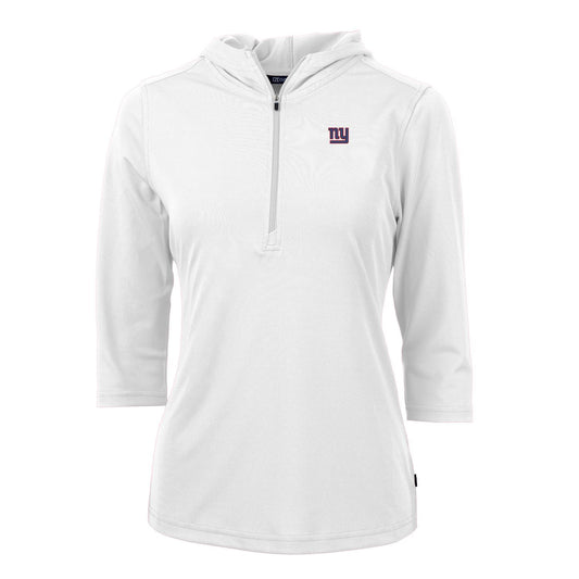 Women's Cutter & Buck White New York Giants Virtue Eco Pique Half-Zip 3/4 Sleeve Pullover Hoodie