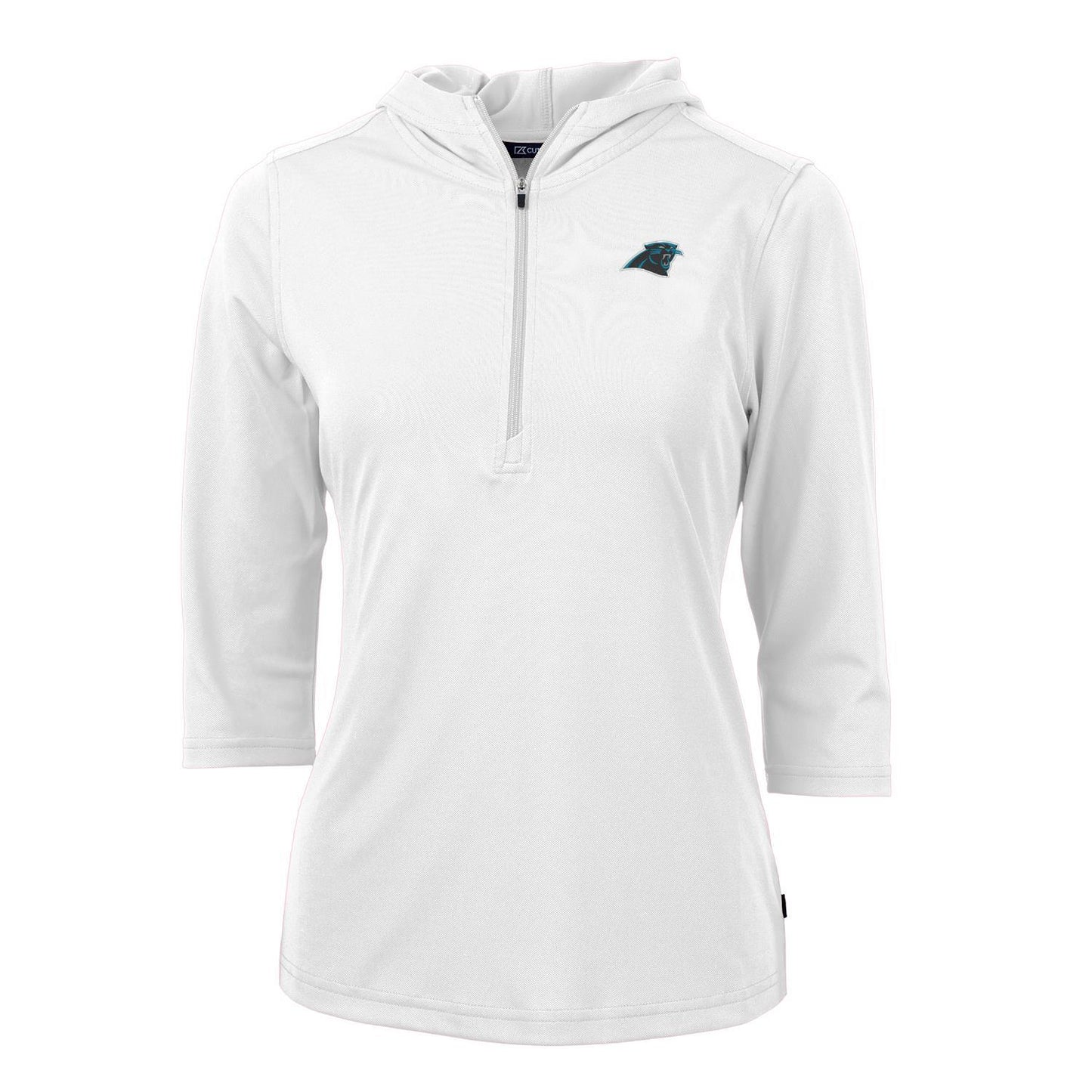 Women's Cutter & Buck White Carolina Panthers Virtue Eco Pique Half-Zip 3/4 Sleeve Pullover Hoodie