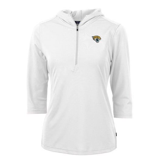 Women's Cutter & Buck White Jacksonville Jaguars Virtue Eco Pique Half-Zip 3/4 Sleeve Pullover Hoodie