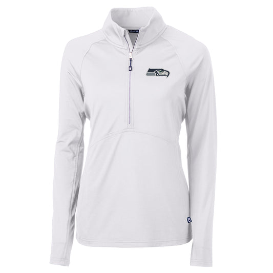 Women's Cutter & Buck White Seattle Seahawks Adapt Eco Knit Half-Zip Pullover Jacket